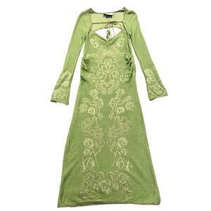 House of Sunny Law of Attraction Green Floral Jacquard Knit Midi Dress US 8